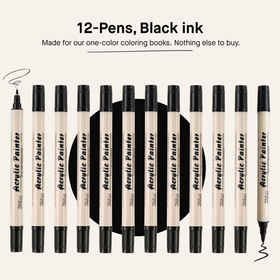 12 Dual Tip Brush Pens - Black Ink