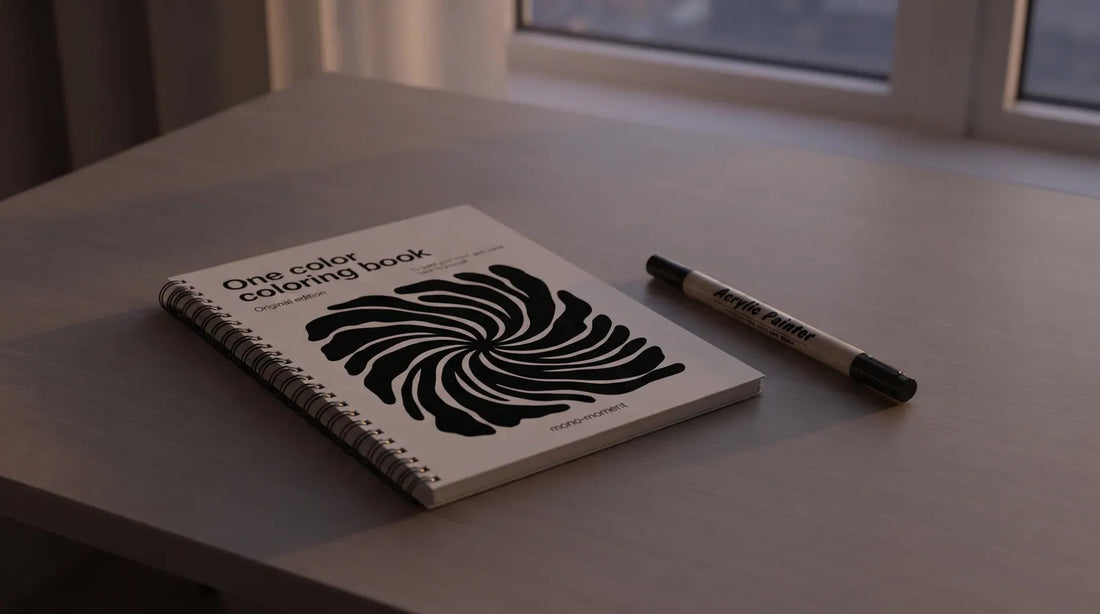 One Color Coloring Book and dual tip brush pens — decision free coloring