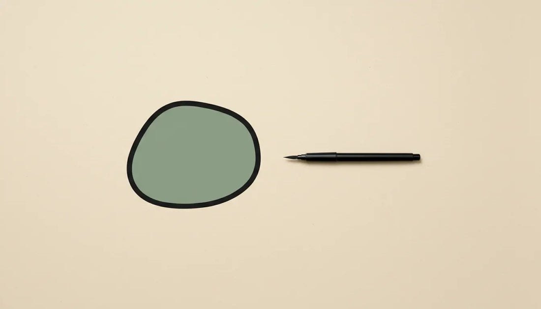 Overstimulated mind calming down, a single bold shape filled with one color on cream