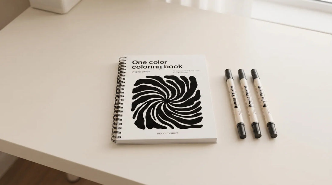 One Color Coloring Book and dual tip brush pens — simple coloring books for adults