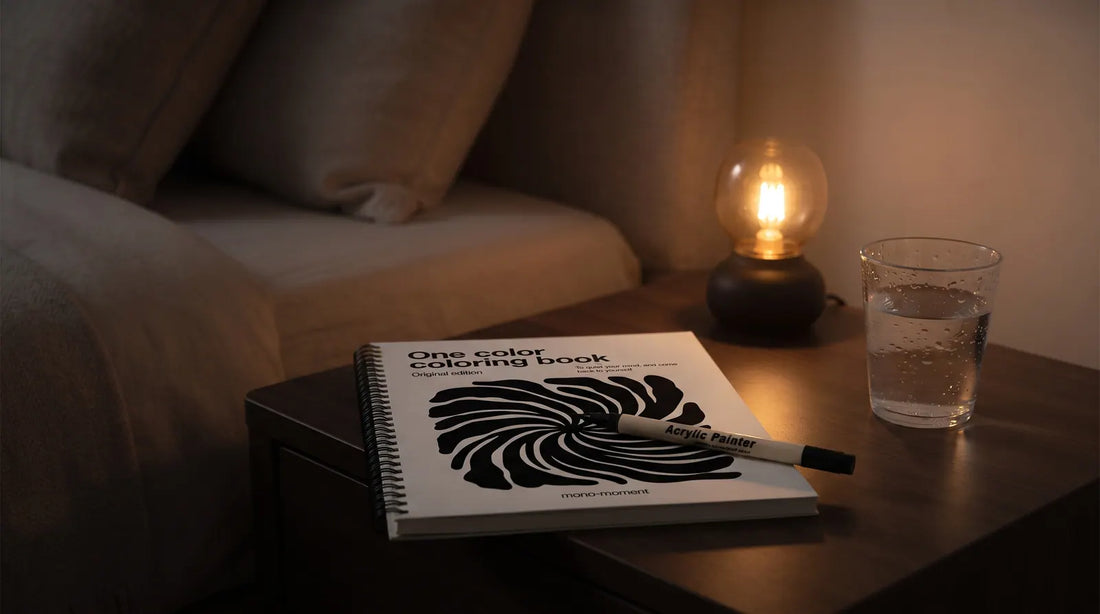 One Color Coloring Book and dual tip brush pens — anxiety coloring books for adults