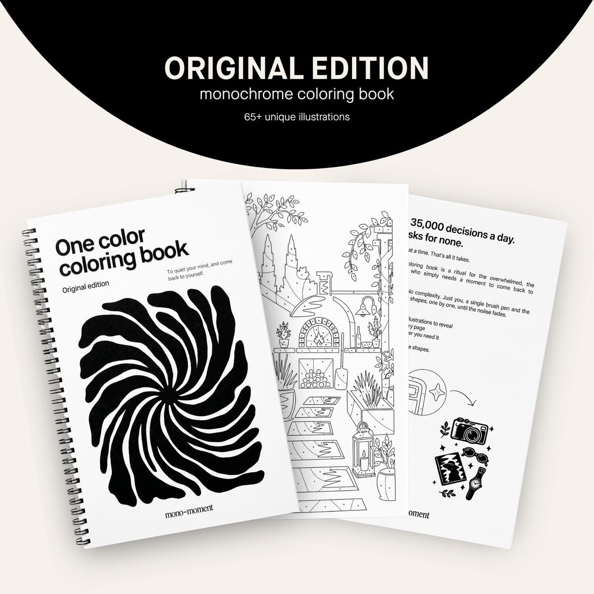 The One Color Coloring Book, Original Edition, with its black and white swirl cover