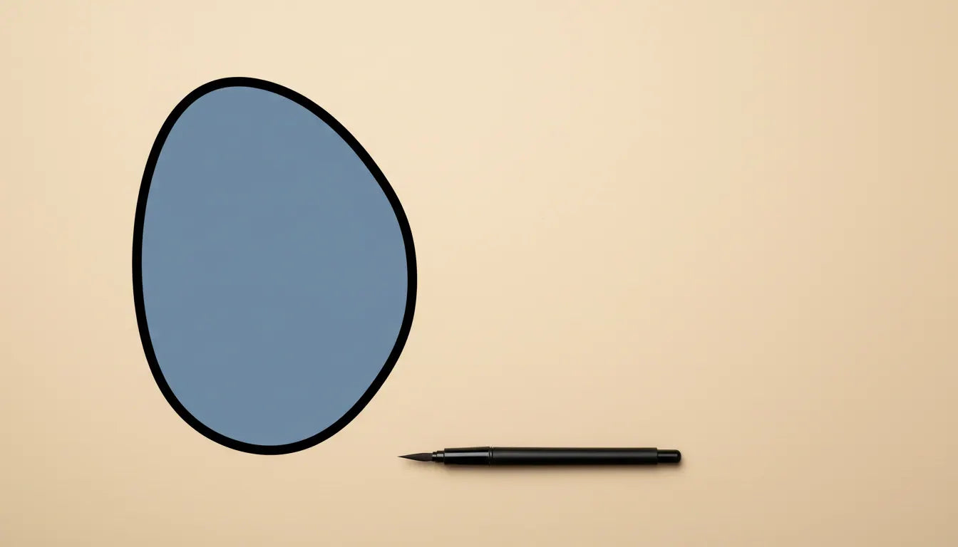 Calm minimalist still life on a warm cream background: one large bold rounded black — bold and easy coloring pages