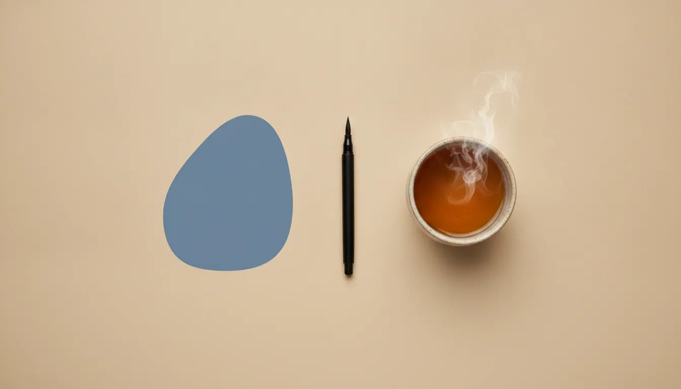 Calm minimalist still life on a warm cream background: a single bold rounded black — how to regulate your nervous system