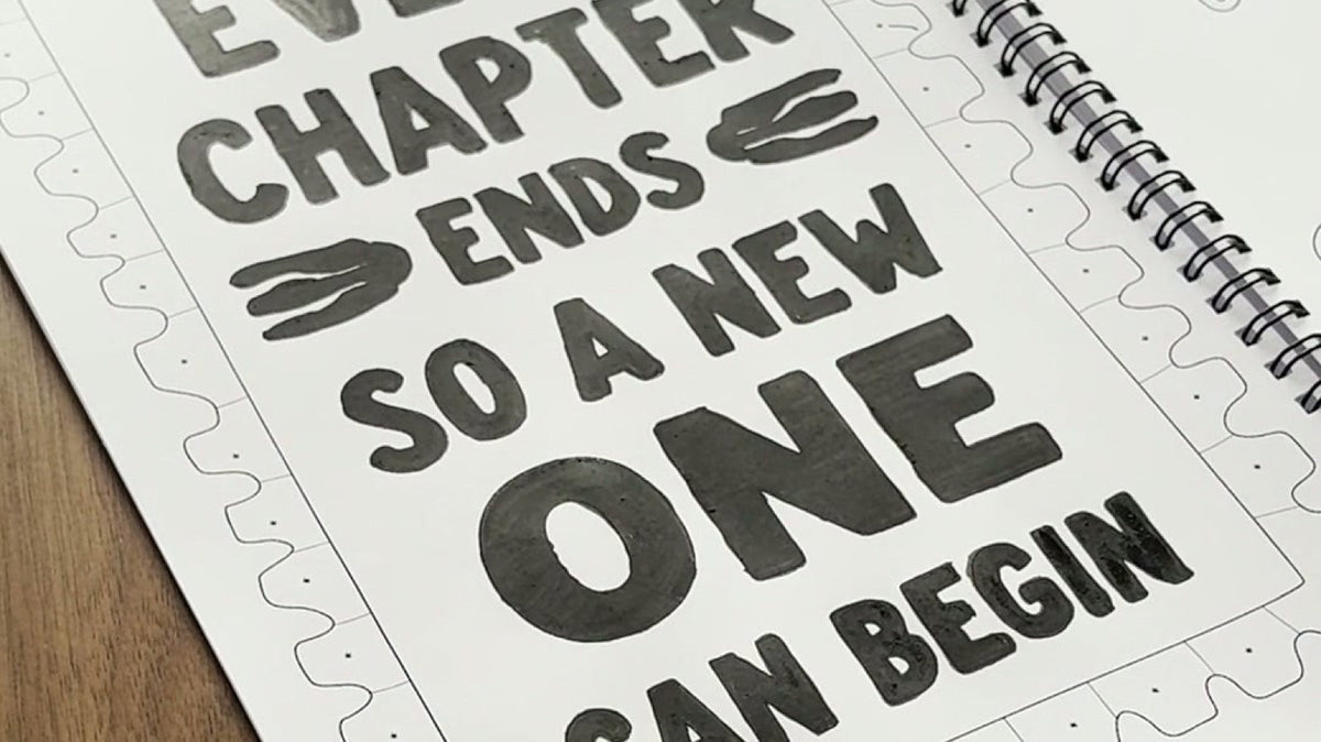 A finished typographic page — Every Chapter Ends — in warm evening light