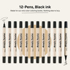 Set of 12 dual-tip brush pens with black water-based ink by Mono Moment