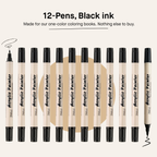 12 Dual Tip Brush Pens - Black Ink