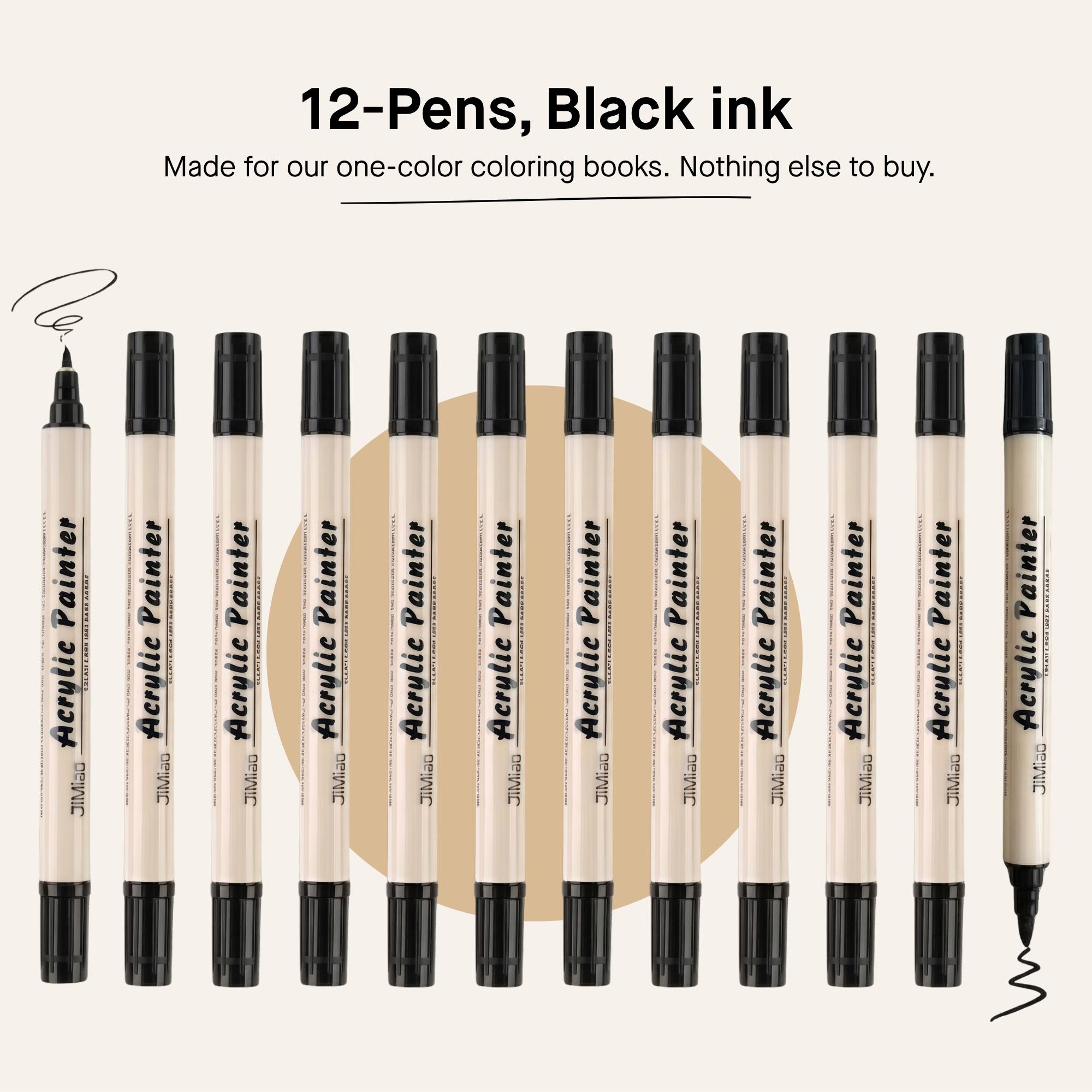 12 Dual Tip Brush Pens - Black Ink