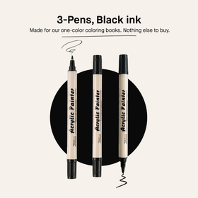 3 Dual Tip Brush Pens - Black Ink