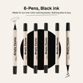 6 Dual Tip Brush Pens - Black Ink