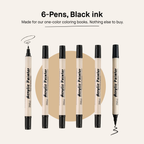 6 Dual Tip Brush Pens - Black Ink