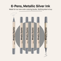 6 Dual Tip Brush Pens - Metallic Silver Ink