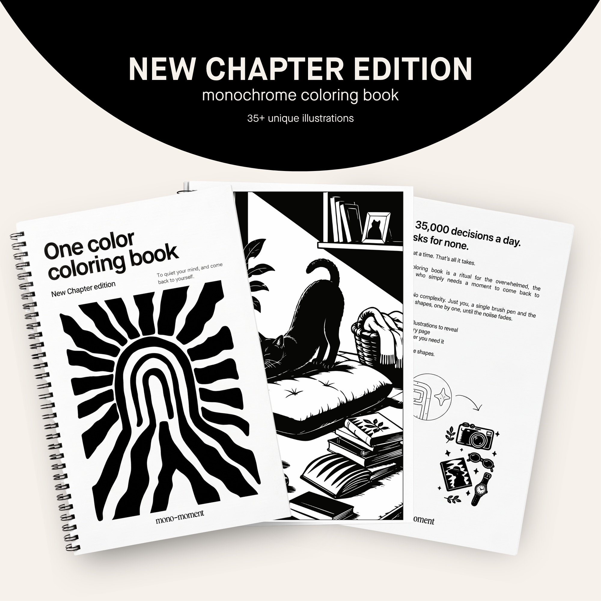 One color coloring book for adults, bold single-color pages by Mono Moment