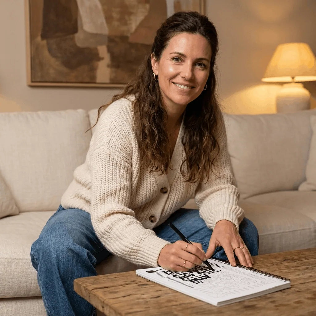 Caroline, founder of Mono Moment, coloring in the monochrome coloring book