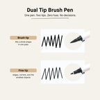 What is included in the 6-pen set — dual-tip brush pens for one color coloring books