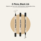 Set of 3 dual-tip brush pens with black water-based ink by Mono Moment