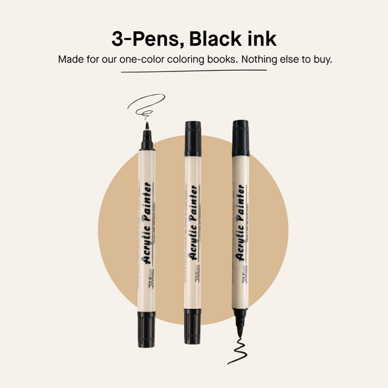3 Dual Tip Brush Pens - Black Ink